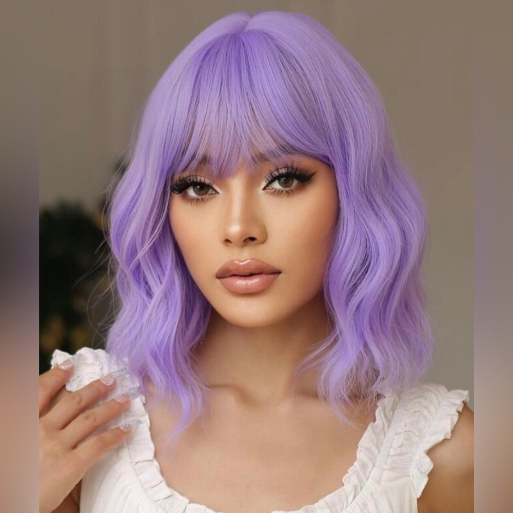 🔥🔥HOST PIC🔥🔥 Light Purple Short Banged Wavy Wig
